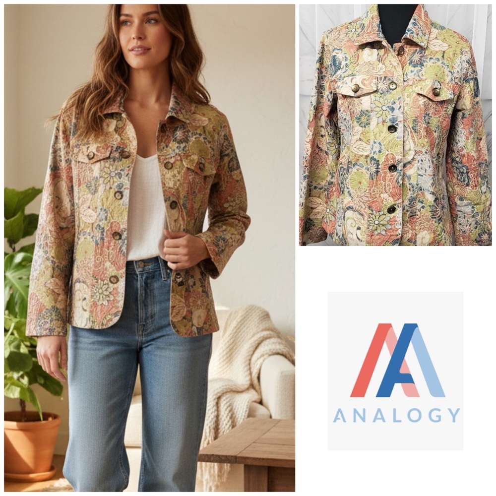 Analogy Green Coral Embroidered Floral Boho Jacket Size M